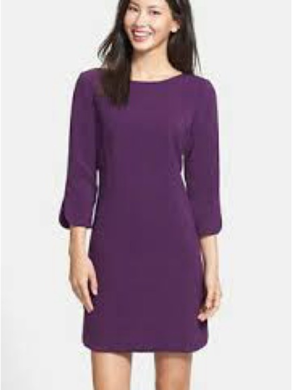 Eliza J Purple Eggplant Plum Shirttail Hem Sheath Dress 3/4 Sleeve 8